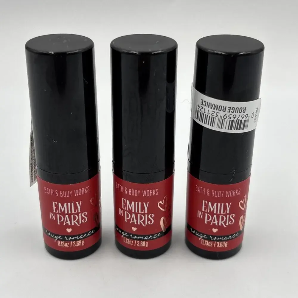 3 New Bath & Body Works Emily In Paris ROUGE ROMANCE 0.13 Oz Liptstick Lot Set
